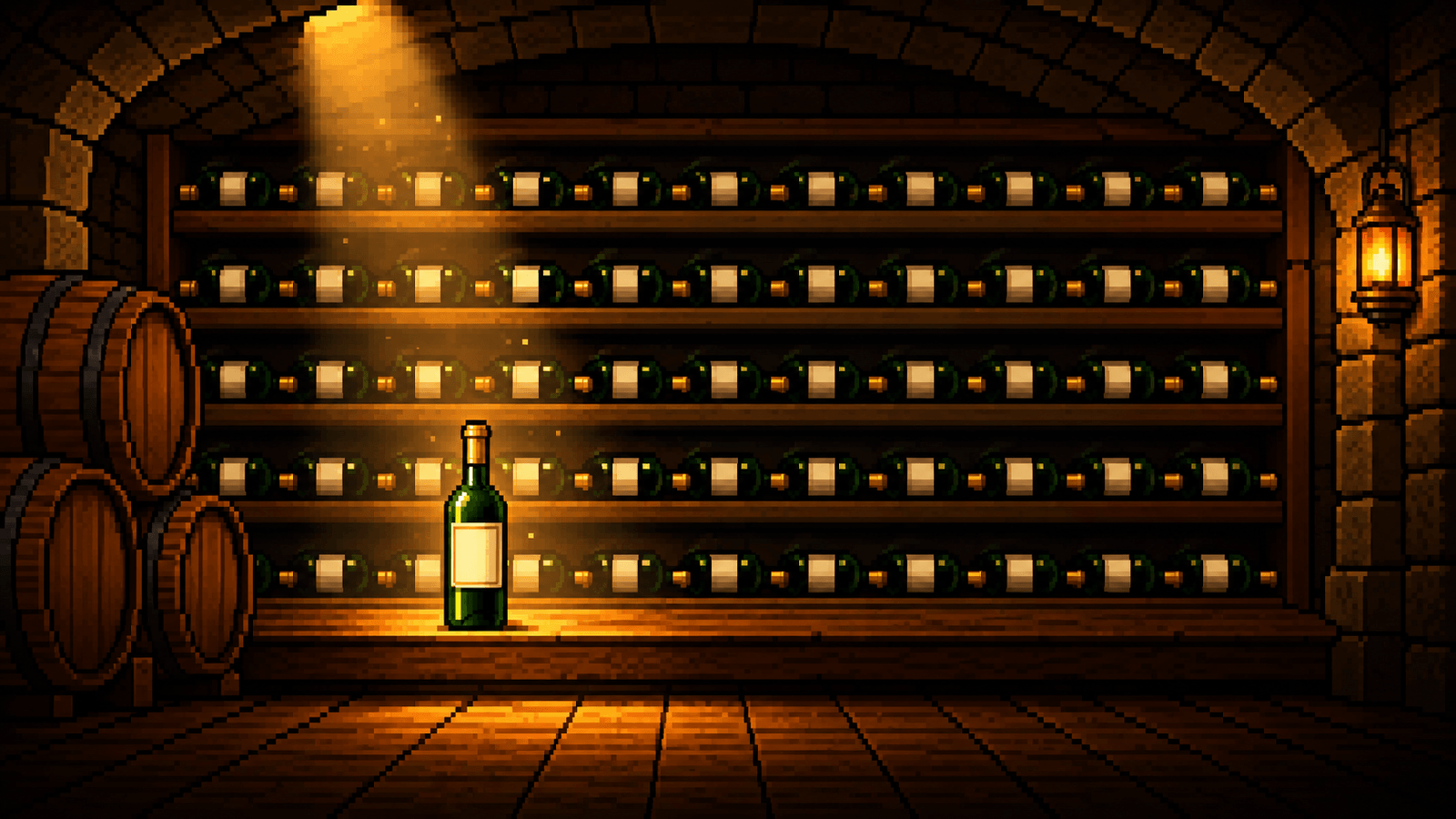 The cellar rack, lit from above